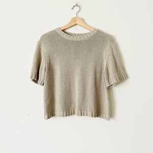 $375 SABLYN Large cashmere silk blend beige knit minimalist cropped short sleeve